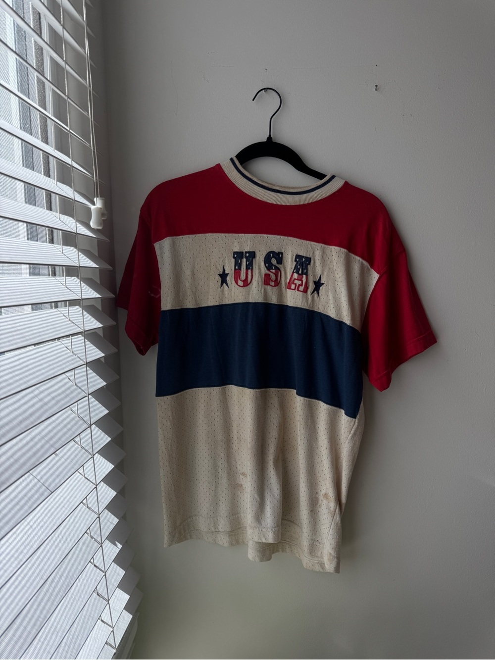 90sUSA Graphic Colorblock Tee - Red, What, Blue. 4th of July (New Legends) S/M